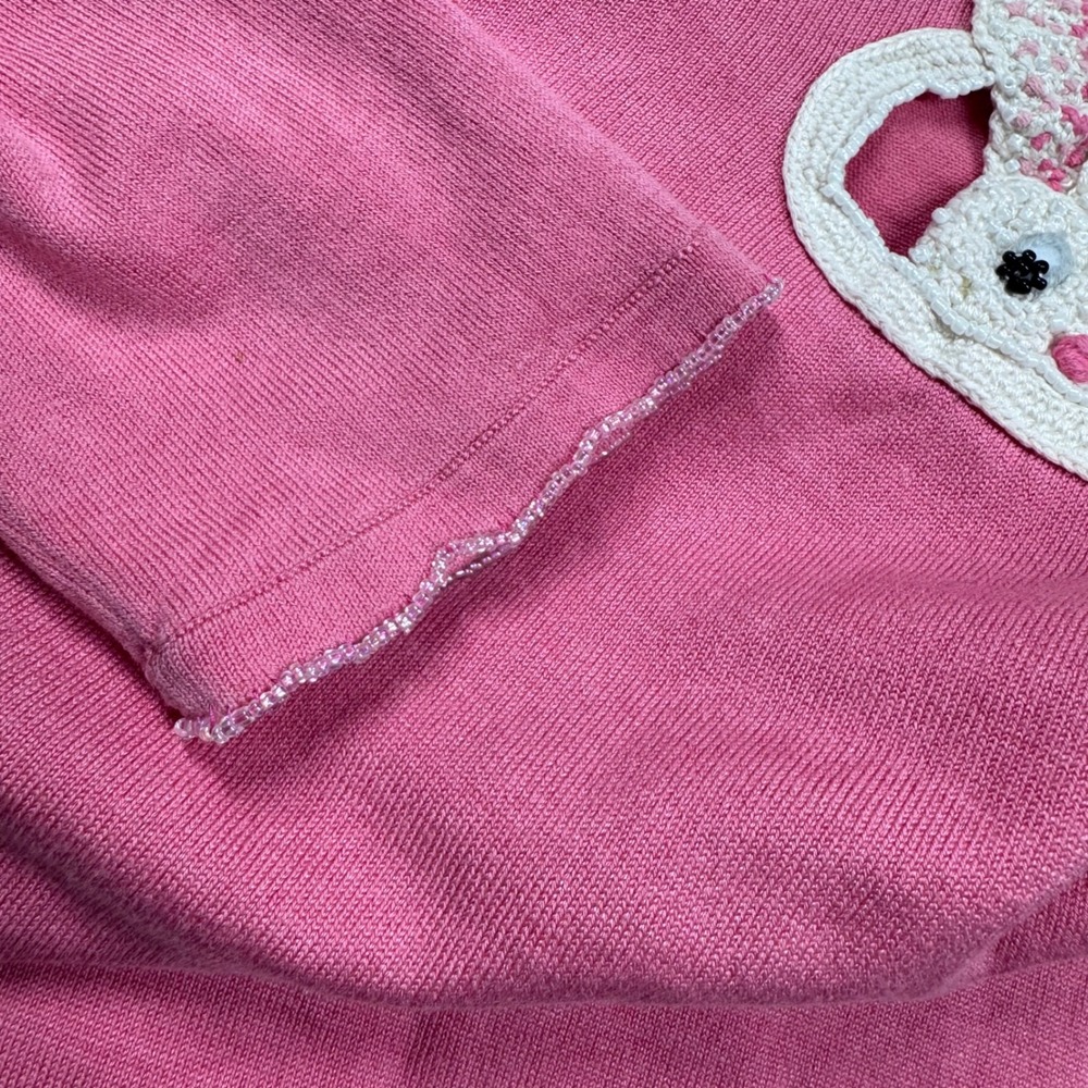Vtg Michael Simon Sweater S Pink Silk Blend Bunny Rabbit Beaded Easter Y2K READ - Picture 12 of 13